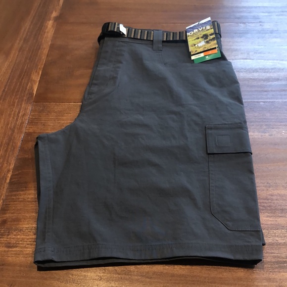 Orvis tech cargo shorts. Dark gray color. Comes with a casual striped belt. NWT! - Picture 2 of 10
